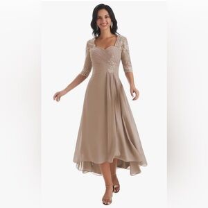 Tea Length Mother of The Bride Dresses Lace Applique Formal Evening sz 14